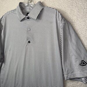 Foot Joy FJ Polo Shirt Mens Medium White Gray Stripe Stretch Performance Golf